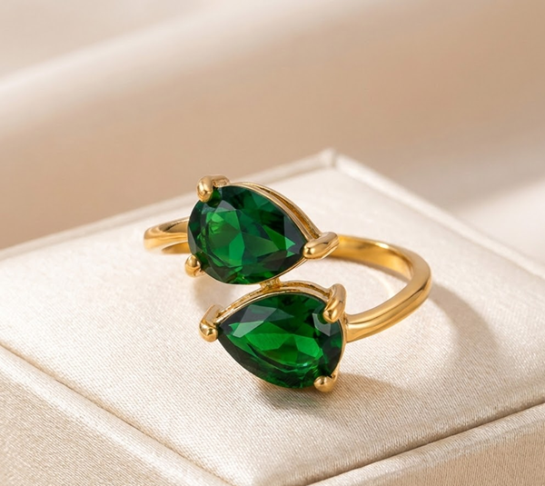 Emerald Duet Adjustable Gold Ring