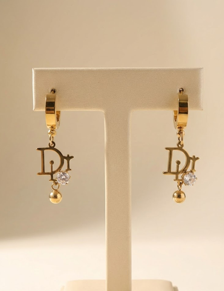 Initial Charm Gold Drop Earrings