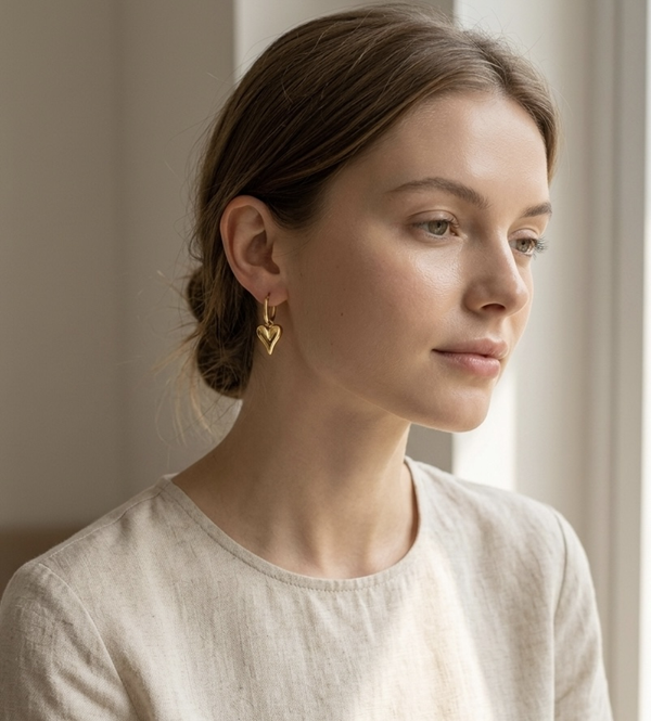 Luxe Heart Drop Hoop Earrings