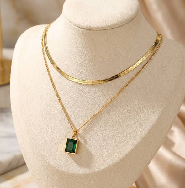 Luxe Verde Layered Necklace Set