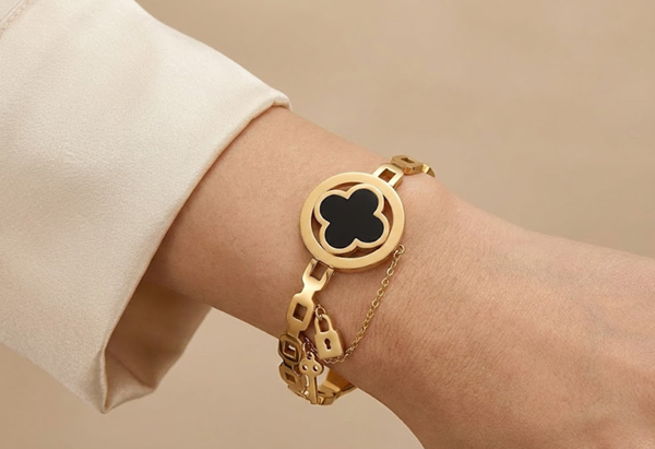Aurline Clover Lock Charm Bangle