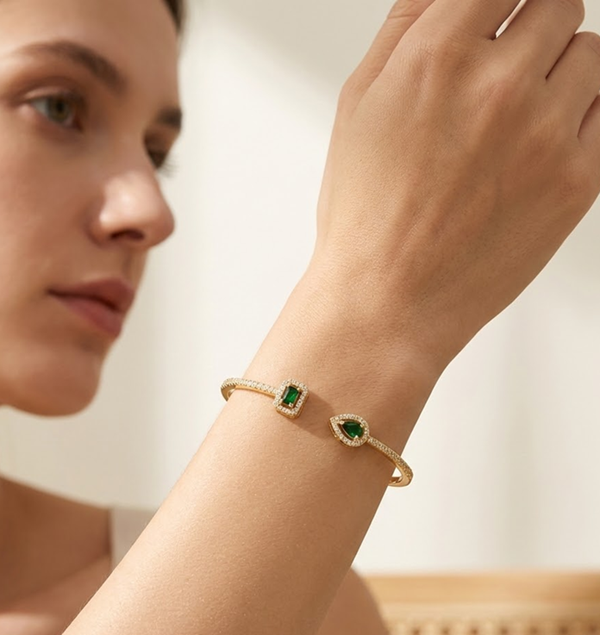 Bracelet - Emerald Dual Open Bangle