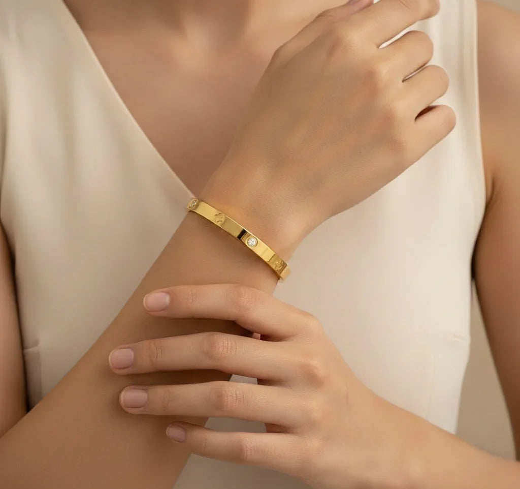 Bracelet - Golden Clover Sparkle Bangle