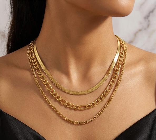 Calista Triple Chain Gold Necklace
