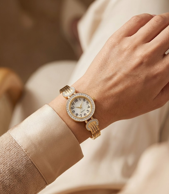 Elara Royale Crystal Link Bangle Watch