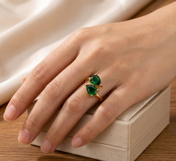 Emerald Duet Adjustable Gold Ring