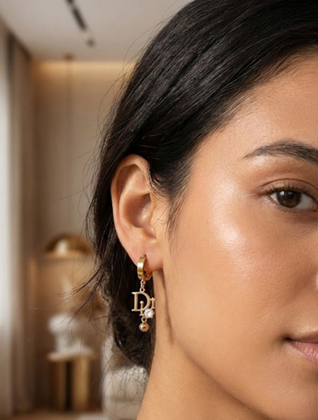 Initial Charm Gold Drop Earrings