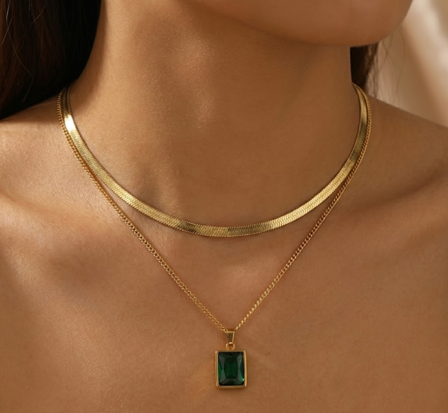 Luxe Verde Layered Necklace Set