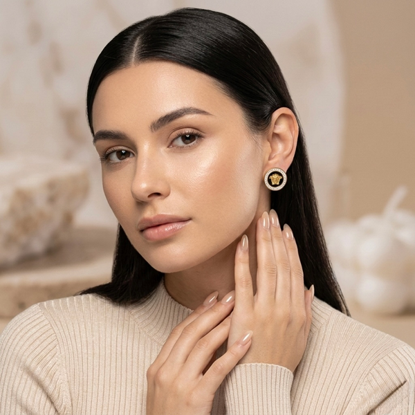 Orvella Medusa Enamel Stud Earrings