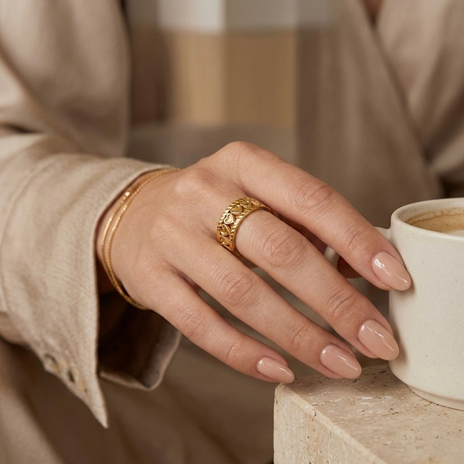 Valoria Heart Lattice Cuff Ring