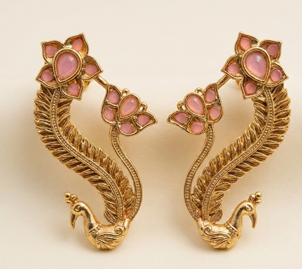 Peacock Grace Crystal Earcuffs