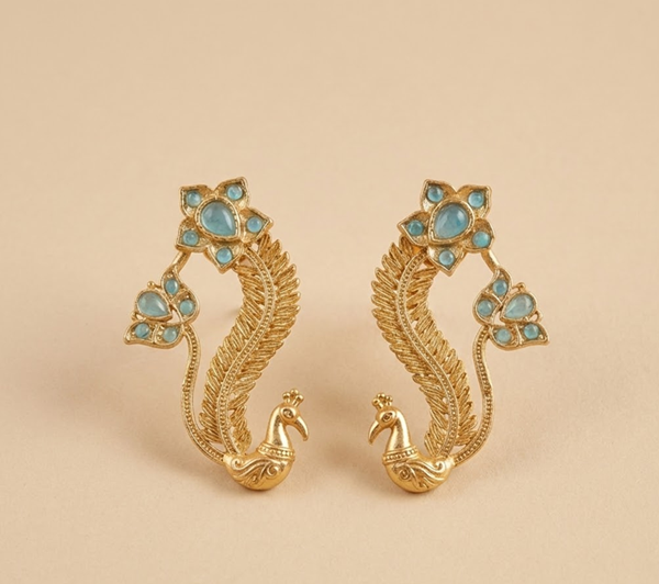 Peacock Grace Crystal Earcuffs