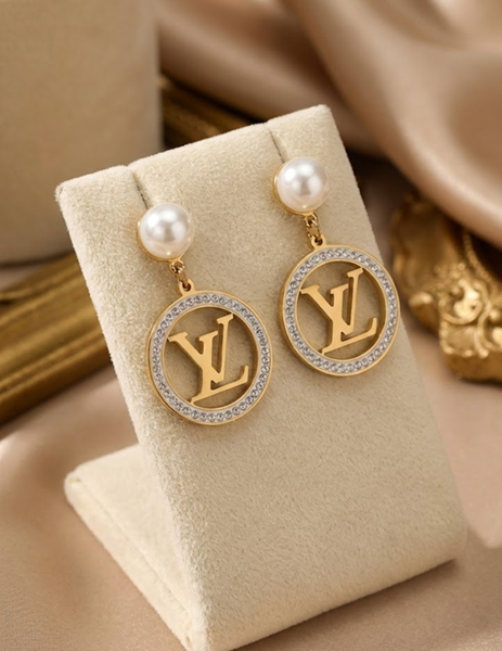 Pearl Emblem Gold Earrings